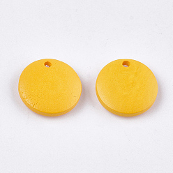 Gold Painted Wood Charms, Flat Round, Gold, 15x4mm, Hole: 1.8mm