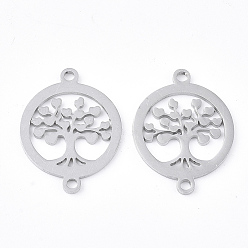 Stainless Steel Color 201 Stainless Steel Links connectors, Flat Round with Tree of Life, Stainless Steel Color, 21x16x1mm, Hole: 1.5mm
