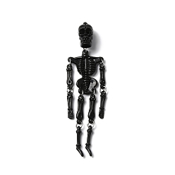 Black Halloween Luminous PVC Skeleton Pendants, Glow in the Dark, with Iron Link Rings, Black, 100x26.5x15mm, Hole: 1.6mm