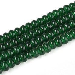 Темно-Зеленый Имитация нефритовые четки стекла, прозрачные бусины-рондели, окрашенные в технике выпечки, темно-зеленый, 6~6.5x3.5~4 мм, отверстие : 1.2 мм, около 185~193 шт / нитка, 29.92~31.10 дюйм (76~79 см)