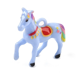 Светло-Синий Непрозрачные акриловые подвески с принтом, 3d амулеты в виде лошадей, голубой, 39x40x13 мм, отверстие : 4.5x3.5 мм