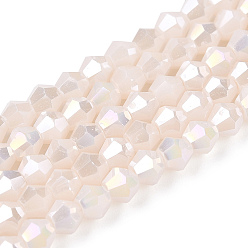 Античный Белый Непрозрачные однотонные гальванические стеклянные бусины, с покрытием AB цвета, граненые, двухконусные, старинный белый, 2.9~3.3x2.5 мм, отверстие : 0.7 мм, около 135~140 шт / нитка, 38~40 см