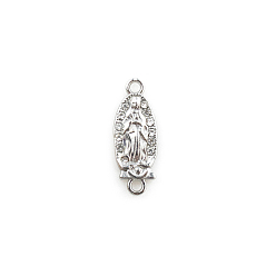 Oval Religion Alloy Pave Clear Cubic Zirconia Virgin Mary Connector Charms, Platinum, Oval, 24x9mm
