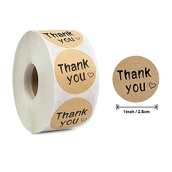Letter Paper Round Shape with Thank You Stickers, Adhesive Roll Sticker Labels, for Envelopes, for Embosser Stamp Sealing Certificate Stickers, Letter, 25mm, 500pcs/roll