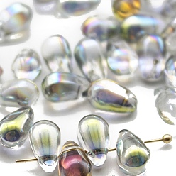 Kaki Clair Perles de verre tchèques transparentes, top foré, larme, kaki clair, 9x6mm