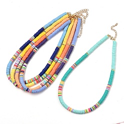 Mixed Color Handmade Polymer Clay Heishi Beaded Necklaces, with Non-magnetic Synthetic Hematite Beads and 304 Stainless Steel Lobster Claw Clasps, Mixed Color, 16.34 inch(41.5cm)