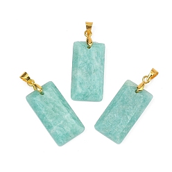Амазонит Граненые подвески из натурального амазонита, Прямоугольные подвески с латунными зажимами золотистого цвета, 25x13x4 мм, отверстие : 5x4 мм