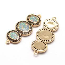 Golden Brass Micro Pave Cubic Zirconia Links, with Synthetic Opal, Oval, Black, Golden, 33x13x3mm, Hole: 1.5mm