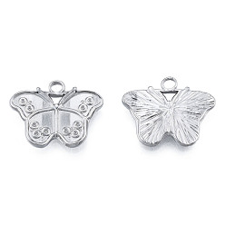Stainless Steel Color 304 Stainless Steel Pendant Rhinestone Settings, Butterfly, Stainless Steel Color, Fit For 1mm Rhinestone, 18x22.5x2.5mm, Hole: 2.5mm