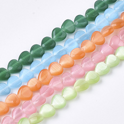 Mixed Color Cat Eye Beads Strands, Heart, Mixed Color, 5.5~6x6x2.5~3mm, Hole: 0.8mm, about 65~67pcs/strand, 14.5 inch