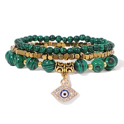 FK1665-19cm Natural Stone Beaded Bracelet with Evil Eye Pendant and Turquoise Set