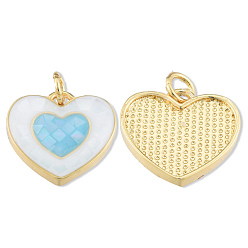 Light Sky Blue Brass Enamel Pendants, with Jump Rings and Shell, Real 18K Gold Plated, Nickel Free, Heart, Light Sky Blue, 15x16x3.5mm, Jump Ring: 5x1mm, 3mm inner diameter
