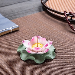Deep Pink Porcelain Incense Burners, Lotus with Leaf Incense Holders, Home Office Teahouse Zen Buddhist Supplies, Deep Pink, 85x36mm
