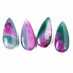 Orchid Natural Brazilian Agate Pendants, Dyed & Heated, Teardrop, Orchid, 39~40x17~18x6~7mm, Hole: 1.5mm