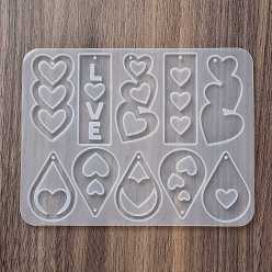 Clear Heart Earrings Pendants DIY Silicone Mold, Resin Casting Molds, for UV Resin, Epoxy Resin Craft Making, Clear, 111x144x4.5mm, Inner Diameter: 41.5~56x20~28mm, hole:2mm