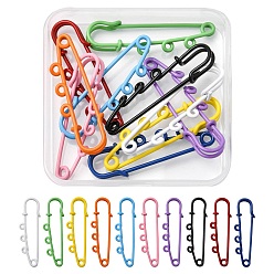 Mixed Color 10Pcs 10 Colors Spray Painted Iron Brooch Findings, Kilt Pins with Triple Loops, Mixed Color, 50x16x5.5mm, Hole: 2.5mm, 1Pc/color