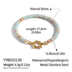 Амазонит Браслеты из натурального амазонита в форме ронделей, 304 браслеты из нержавеющей стали ссылка для женщин, кольцо, реальный 18 k позолоченный, 6-7/8 дюйм (17.5 см)