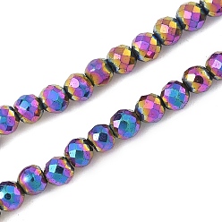 (966) Внутренний цвет Кристалл / Лиловато-лиловый на подкладке Гальванизировать синтетические немагнитных гематита бусы пряди, граненые, круглые, с покрытием цвета радуги, 3.5x3 мм, отверстие : 0.9 мм, около 120~122 шт / нитка, 15.16~15.35'' (38.5~39 см)