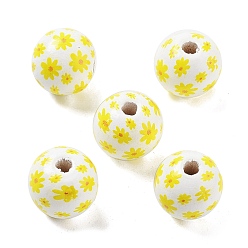 Yellow Wood European Beads, Large Hole Beads, Flower, Yellow, 15.5~16x14.5mm, Hole: 4mm