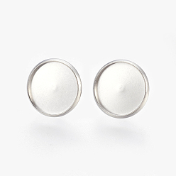 Stainless Steel Color Eco-Friendly 316 Surgical Stainless Steel Stud Earring Settings, Flat Round, Stainless Steel Color, Tray: 14mm, 16x2mm, Pin: 0.7mm