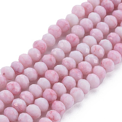 Light Coral Opaque Baking Painted Glass Beads Strands, Imitation Stones, Faceted, Rondelle, Light Coral, 6x5mm, Hole: 1mm, about 80~81pcs/strand, 14.76 inch~14.96 inch(37.5~38cm)