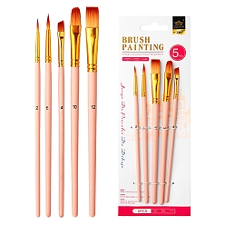 Pink Painting Brush Set, Nylon Bristles Brush Head, for Watercolor Painting Artist Professional Painting, Pink, 27x9.7cm, 5pcs/set