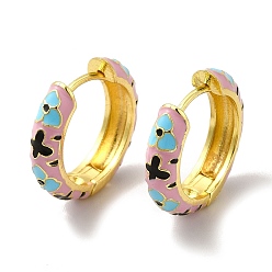 Сливовый Серьги-кольца с цветочной эмалью, настоящие позолоченные украшения из латуни для женщин, без свинца и без кадмия, слива, 18 мм, штифты : 19x4.5x19.5 мм