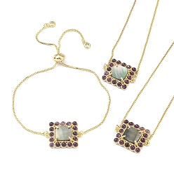 Amethyst Natural Amethyst with Shell Slider Necklaces, Real 18K Gold Plated Brass Chain for Women, Rectangle, 10-3/8 inch(26.35cm)