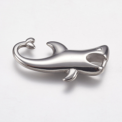 Stainless Steel Color 304 Stainless Steel Pendants, Shark, Stainless Steel Color, 40x21x11mm, Hole: 10x12mm