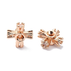 Розовое Золото Покрытие стойки латунь микропаве прозрачные кубические циркониевые бусины, долговечный, крестик, розовое золото , 9x3.5 мм, отверстие : 1.2 мм