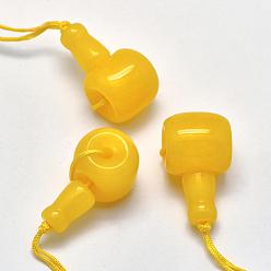 Желтый Нефрит Естественно желтый нефрит 3 отверстие гуру шарики, T-просверленные бусы, окрашенные, 21~24x10.5~12x11.5~12.5 мм, отверстия: 1.8 mm, 2 mm