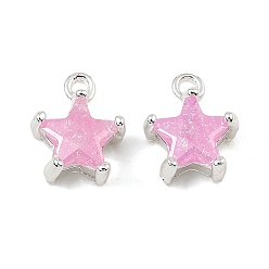 Pink Латунные микро проложить кубического циркония прелести, звезда, 925 серебро покрытием, розовые, 9.5x7.5x4.5 мм, отверстие : 1.2 мм