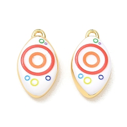 Orange Red Printed Brass Pendants, Horse Eye & Ring Pattern Charms, Rack Plating, Long-Lasting Plated, Lead Free & Cadmium Free, Real 18K Gold Plated, Orange Red, 22.5x12.5x5mm, Hole: 2x1mm