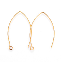 Golden 304 Stainless Steel Earring Hooks, with Horizontal Loop, Golden, 39~40x24x0.9mm, Hole: 2mm, 19 Gauge, Pin: 0.9mm