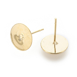 Real 24K Gold Plated 202 Stainless Steel Stud Earring Findings, with 304 Stainless Steel Pins, Real 24k Gold Plated, 12.5x10mm, Pin: 0.7mm