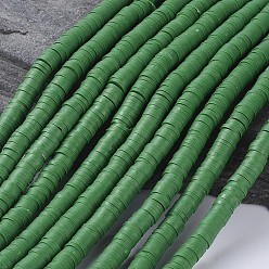 Темный Морско-зеленый Плоские круглые экологически чистые бусины из полимерной глины ручной работы, диск хейши бусины для гавайских серег браслет ожерелья ювелирных изделий, темно-зеленый, 8x0.5~1 мм, отверстие : 2 мм, около 380~400 шт / нитка, 17.7 дюйм