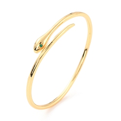 Green Snake Wrap Cubic Zirconia Cuff Bangle, Real 18K Gold Plated Brass Plain Open Bangle for Women, Cadmium Free & Lead Free, Green, Inner Diameter: 2-1/8x1-7/8 inch(5.54x4.9cm)