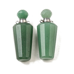 Зеленый Авантюрин Подвески для флаконов с натуральным зеленым авантюрином, с 304 фурнитурой из нержавеющей стали, граненые, амулеты бутылка, цвет нержавеющей стали, 45~46x18 мм, отверстие : 1.9 мм