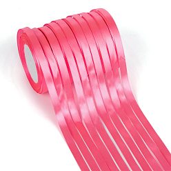 Hot Pink Single Face Solid Color Satin Ribbon, for Gift Packaging, Party Decoration, Hot Pink, 5/8 inch(15~16mm), about 25yards/roll(22.86m/roll), 10rolls/group