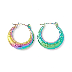 Rainbow Color Ion Plating(IP) 304 Stainless Steel Croissant Chunky Hoop Earrings for Women, Rainbow Color, 23x22x4mm, Pin: 0.6mm