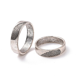 Antique Silver 2Pcs 2 Size Alloy Heart Fingerprint Pattern Matching Couple Rings, Valentine's Day Jewelry for Lovers, Antique Silver, US Size 7 1/4(17.5mm) and US Size 8 1/2(18.5mm), 1Pc/size