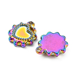 Rainbow Color 304 Настройки кабошон из нержавеющей стали кулон, сердце, Радуга цветов, лоток : 6x6 мм, 11x10x3 мм, отверстие : 1.4 мм