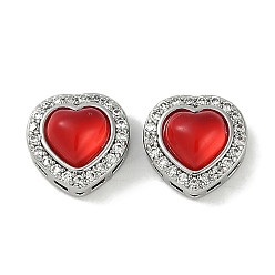 Красный Смоляные пришивные стразы, с латунными микро проложить кубических выводы циркония, сердце, платина, красные, 9.5x9.5x6.5 мм, отверстие : 0.6 мм