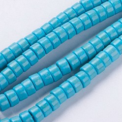 Deep Sky Blue Synthetic Turquoise Beads Strands, Heishi Beads, Flat Round/Disc, Dyed & Heated, Deep Sky Blue, 4.5x2.5~3mm, Hole: 1mm, about 145pcs/strand, 14''(35.56cm)