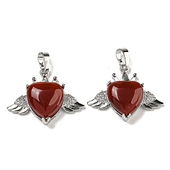Красный Агат Натуральный сердолик с подвесками из прозрачного циркония, Подвески в форме сердца и крыльев с фурнитурой из латуни с металлическим покрытием, платина, без кадмия и без свинца, 25x31.5x8.5~9 мм, отверстие : 7.9x5 мм