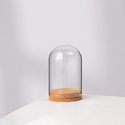 Clair Couvercle de dôme en verre à haute teneur en borosilicate, vitrine décorative, cloche cloche terrarium avec base en liège bois, clair, 80x120mm