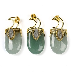 Зеленый Авантюрин Подвески из натурального зеленого авантюрина и лазури, Луна прелести, с реечным покрытием позолоченные латунные выводы, без свинца и без кадмия, 43.5~45x20~22x14.5~15.5 мм, отверстие : 6.5x5 мм