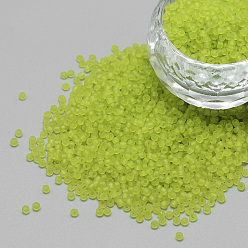 Green Yellow 12/0 Grade A Round Glass Seed Beads, Transparent Frosted Style, Green Yellow, 2x1.5mm, Hole: 0.8mm, 30000pcs/bag