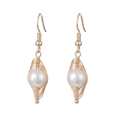 WhiteSmoke Natural Pearl Dangle Earrings, Golden Copper Wire Wrap Jewelry for Women, WhiteSmoke, 42mm, Pin: 0.6mm