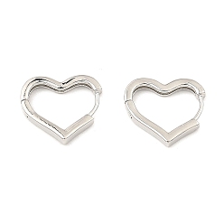 Платина Латунные серьги обруча, сердце, платина, 16x18x2.5 мм